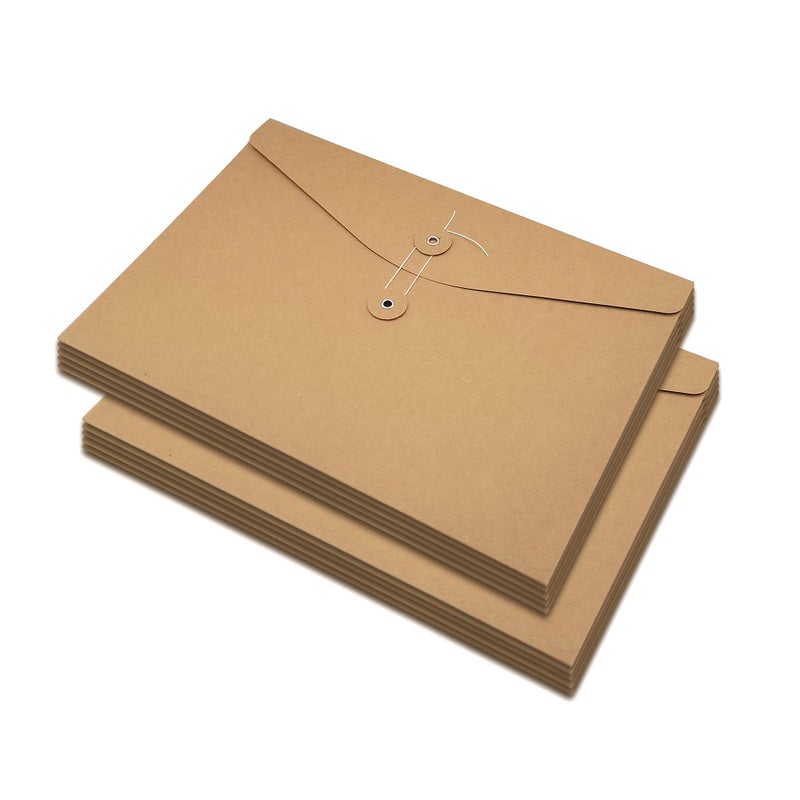 Funny live 10 Pcs A4 Kraft String Envelope File Folders Organizer for Projects | Contracts | Bills | Meeting Documents Pockets Office Supplies (Horizontal Version A4) - Image 1